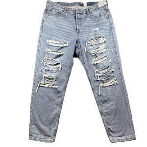 H&M &Denim Women Jeans Boyfriend Distressed Destroyed Tattered Size 16 C109